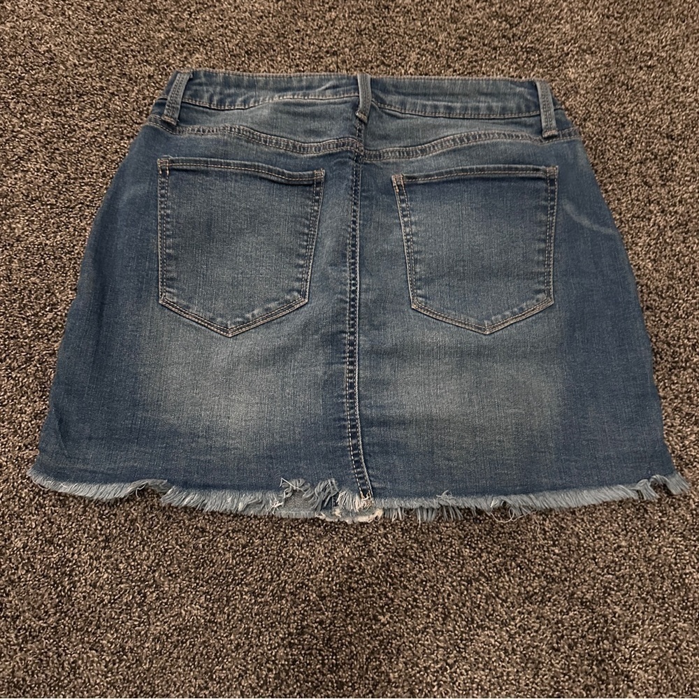 Mudd Button-Front Distressed Denim Skirt Raw Hem Blue Jean Stretch Size 9 Womens - Picture 2 of 7